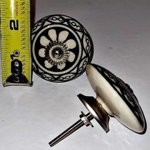 Set of 2 Ceramic and Silver Drawer Pulls.